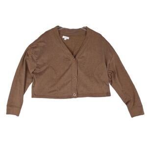 COLSIE Women's XL Ribbed Cropped Lounge Cardigan Top Brown Cozy Baggy Oversize